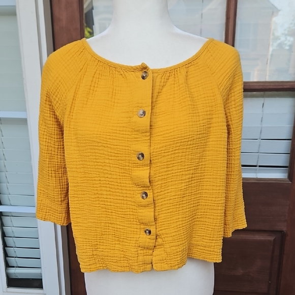 Madewell Tops - Madewell Mustard 3/4 Sleeve Gauze Raglan Blouse